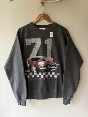 Dodge Sz S Oversized Gray Crewneck Sweatshirt Pullover Graphic Vtg 1971 Car Flag